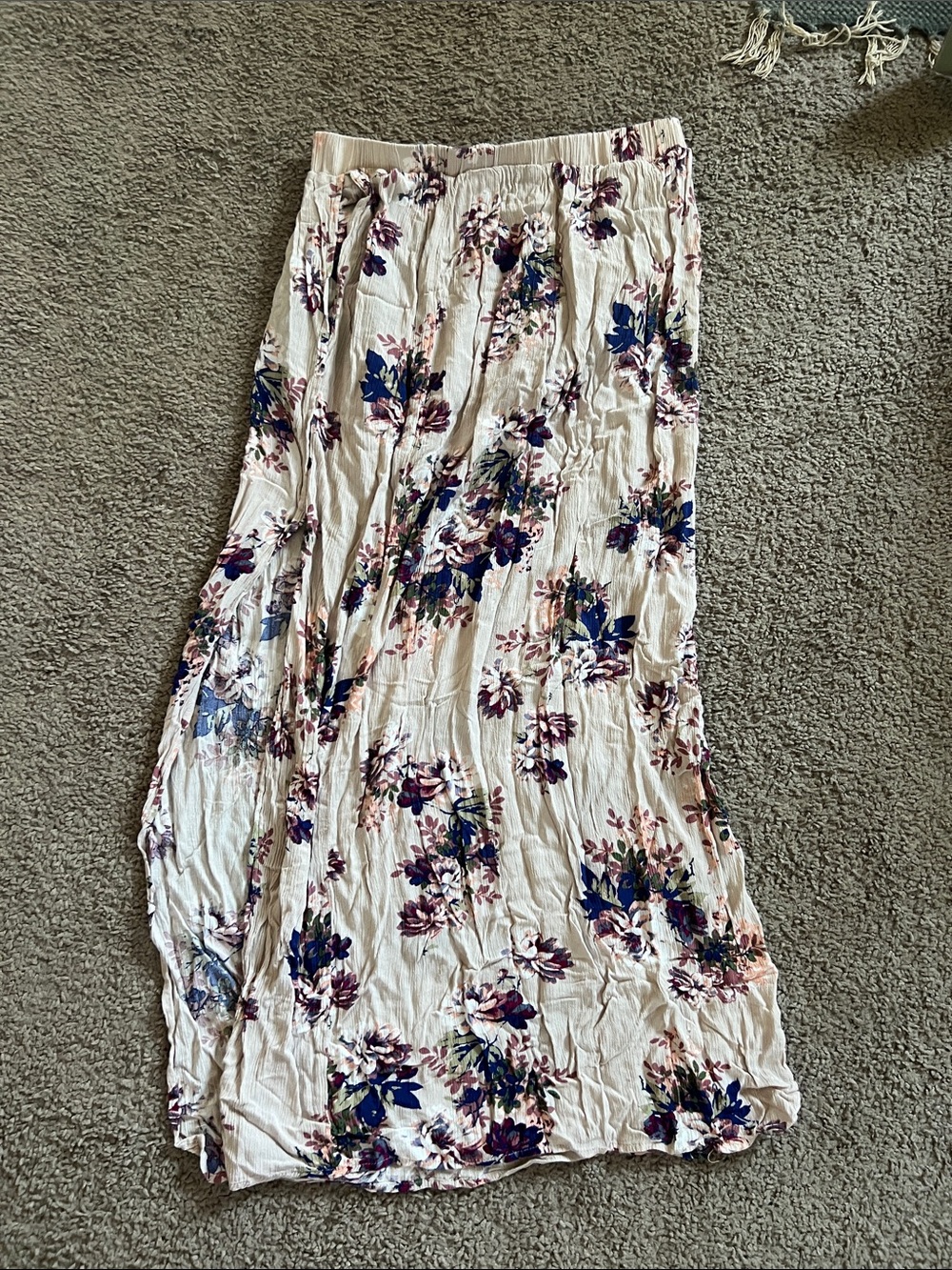 Women's Floral Maxi Skirt - Cream with Navy & Purple Floral